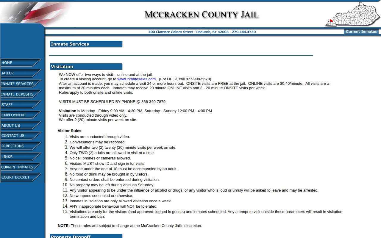 McCracken County Jail release and inmate services information