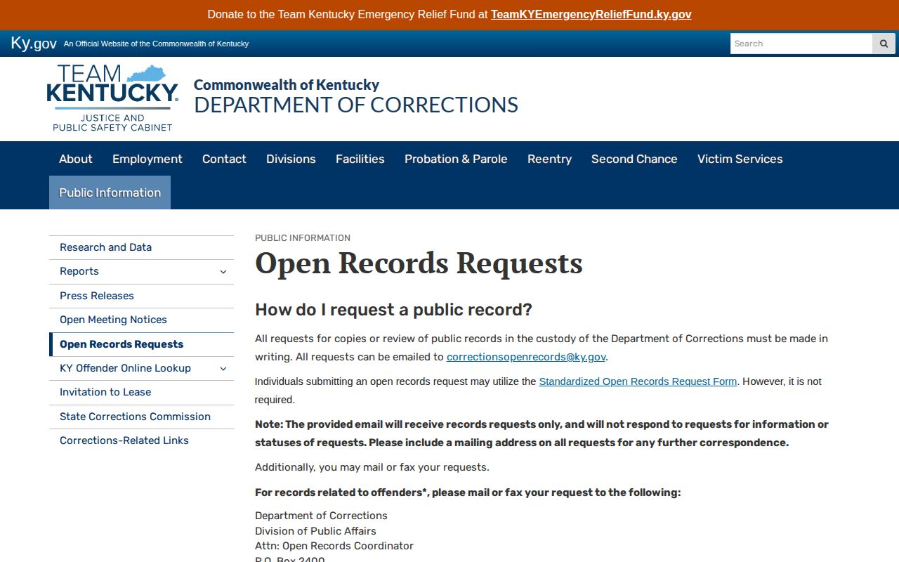 Kentucky DOC records route for McCracken County 72-hour releases