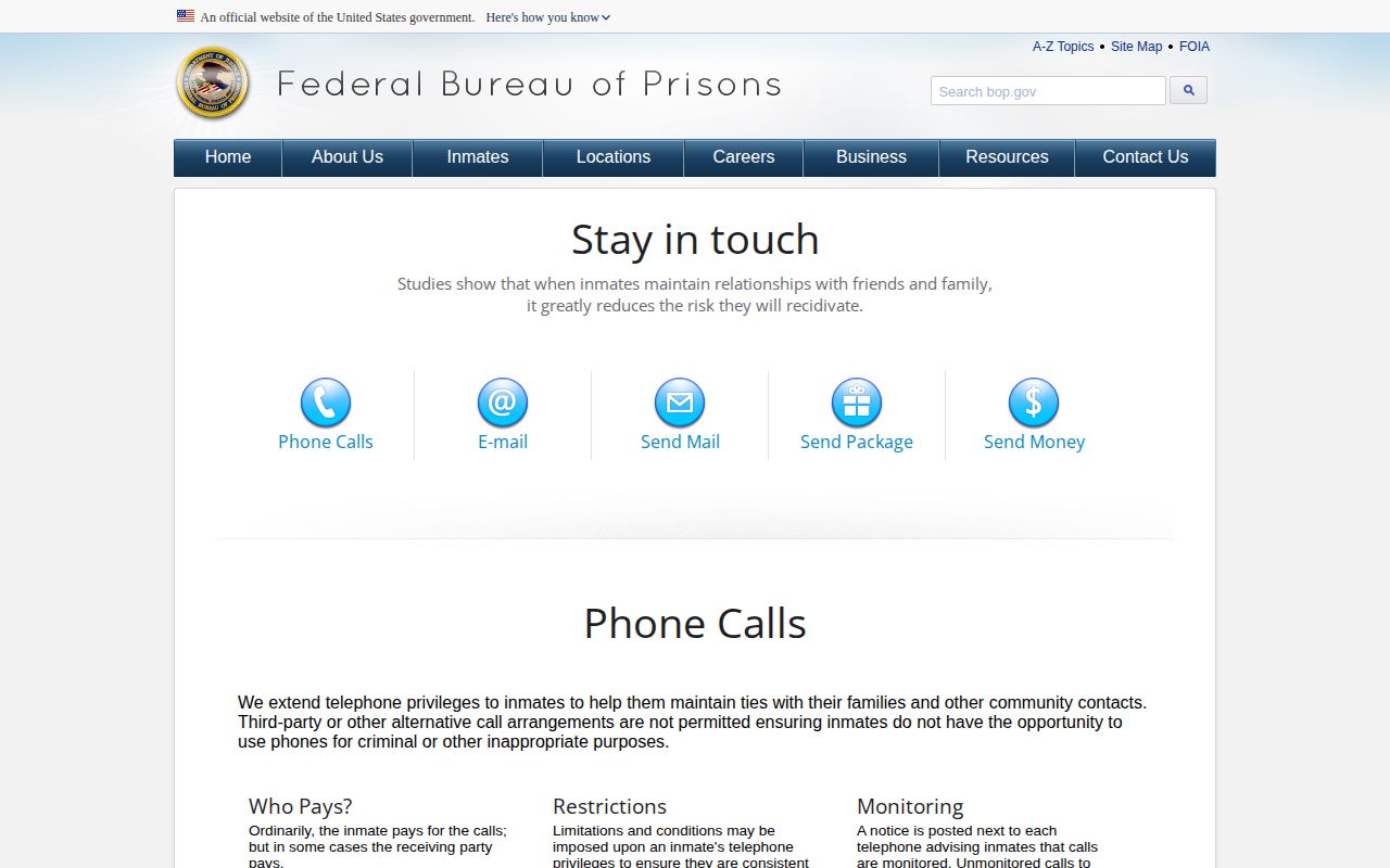 Federal Bureau of Prisons inmate locator information